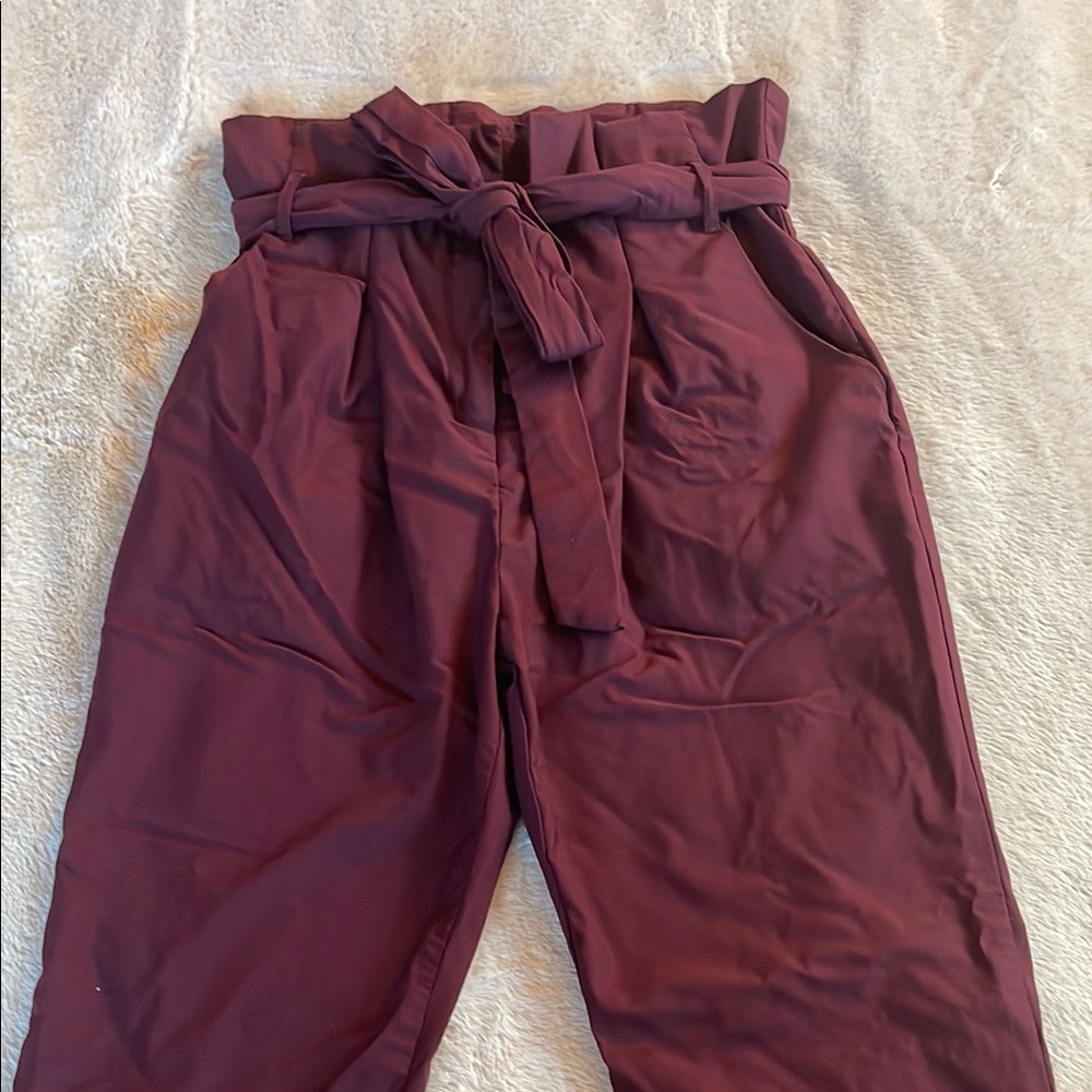Women's Burgundy Paperbag Waist Pants